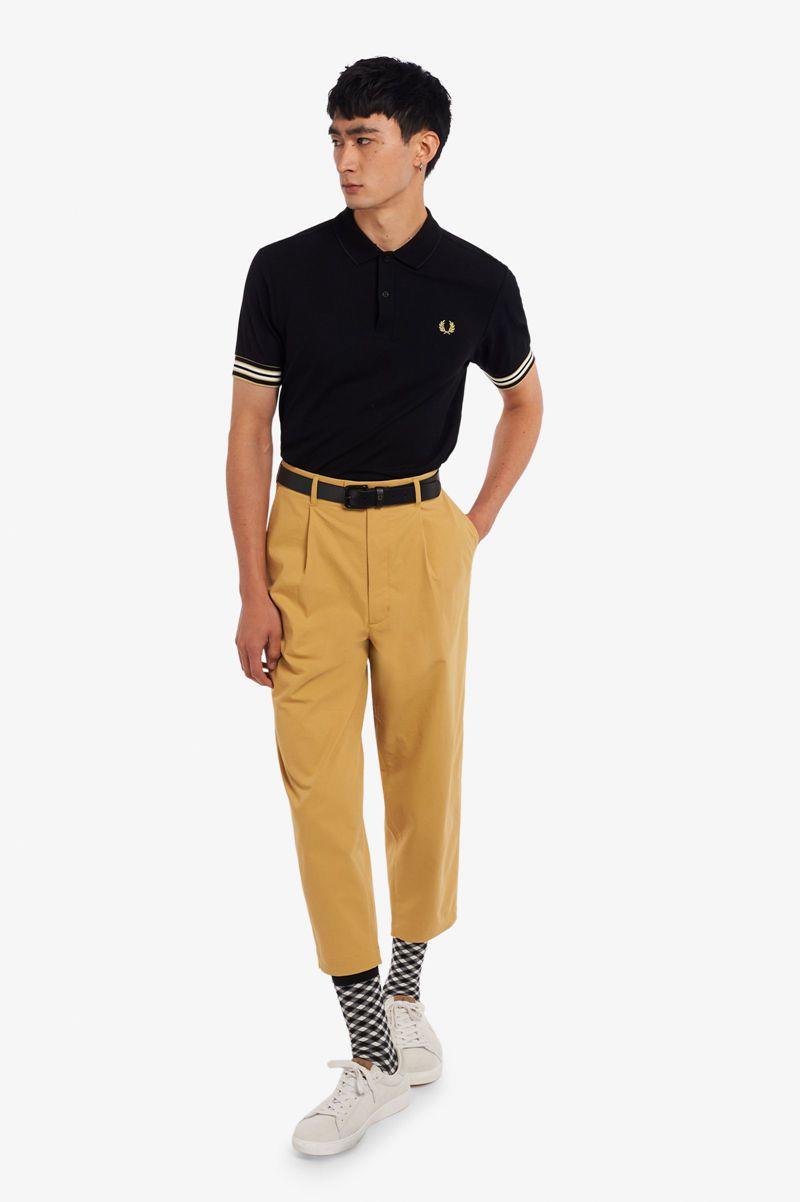 Black Fred Perry Striped Cuff Polo Men's Shirts | PH 1535GSOL